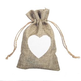 Love design Linen drawstring orgnizer pocket wedding gift bags Christmas