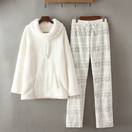 Winter women fashion loose soft coral fleece thickening casual pajama set female trendy color plus size thermal lounge sleepwear 201109
