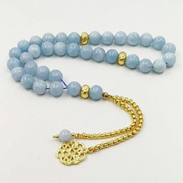 Natural Aquamarines stone New Style tasbih Bracelets Man's misbaha Special islam Gift for muslim 33 45 66 99 gold prayer beads Y200730