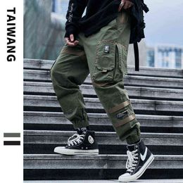 2020 new hip-hop jogger men's black harem overalls multi-pocket ribbon men's sports pants streetwear casual men's casual pants G0104