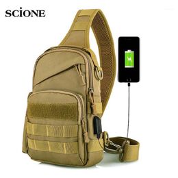 Outdoor Bags USB Camping Tactical Chest Bag Sling Backpack Army Shoulder Fishing Hiking Travel Sport XA177A1