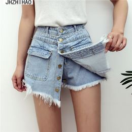 Denim Shorts Ladies High Quality Sale Middle Waisted Women Summer Skorts Skirts Slim Blue Short Jeans Vintage Short feminino T200701