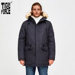TIGER FORCE -30 Degree Men Winter Jacket Medium-Long Padded Parka Hooded Slim Warm Coat Artificial Fur Collar Thicken Overcoat 201123