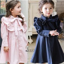 Girls Jacket Children Clothing Big Bow Tie Kids Spring Autumn Long Style Baby Princess Ruffles Outerwear Girl Trench Dress Coat 201106