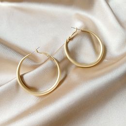 Dangle & Chandelier S925 Silver Needle Personality Exaggerated Matte Golden Large Circle Temperament Simple Long Earrings Fine Jewellery Lady