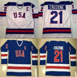 Thr #21 Mike Eruzione Jersey 1980 Miracle On Ice Hockey Jersey Mens 100% Stitched Embroidery s Team USA Hockey Jerseys Blue White