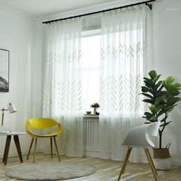 Curtain & Drapes Modern Concise Wave Window Curtains Embroidered Screening Yarn Fabric Art Windows Light Transmission Tube Curtains1