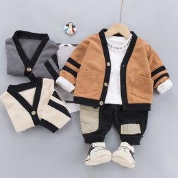 Cardigan + T-shirt + Pants 3 Pieces/set Baby Boys Clothes for Children Casual Outfits Infant Dress Fall Kids Clothing 201127