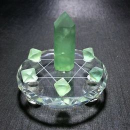 8cm Natural crystal fluorite wand reiki stone with plate A set seven star array 201125