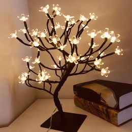 24/36/48 LED USB Cherry Plum Blossom Tree Light Table Lamps Night light for Home Indoor Bedroom Wedding Party Bar Decoration Y200903