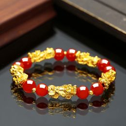 luxury- Feng Shui Obsidian Stone Beads Bracelet Men Women Unisex Wristband Gold Black Pixiu Wealth and Good Luck Women Jewellery Bracelet