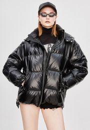 YA8003 # Orijinal Desginer Jazzevar Kış Moda Sokak Bayan Edgy Şerit Kısa Aşağı Ceket Serin Kızlar Fermuar Kapüşonlu Aşağı Ceket Giyim S