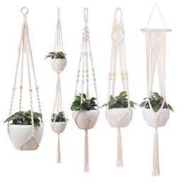 5 styles Garden Decorations Hanging Baskets Macrame Handmade Rope Pot Holder flower Plant Hanger ropes basket net bag Flower For Indoor Outdoor Home Decor