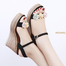 Summer Women Wedges Sandals Fashion Flower Buckle Strap super heel Ladies Shoes Peep Toe Thick Bottom Comfortable Women Sandals1