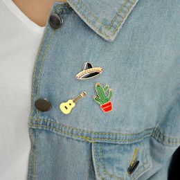 3pcs/set Hat Cap Guitar Cactus Potted Plant Brooches Denim Shirt Lapel Buckle Badge Cartoon Gift Kids Friend