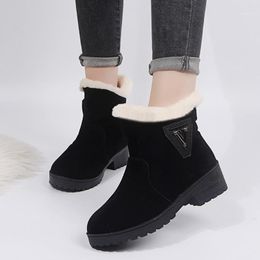 Women Boots Female winter boots Warmer Plush Bowtie Fur Suede Flat Slip On Ankle Snow Women's Shoes botines mujer 2020#31
