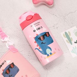 Kids Cartoon Dinosaur Drinking Thermos Double Layers Stainless Steel Water Bottles Children Insulated Cups Portable Home School LJ201218