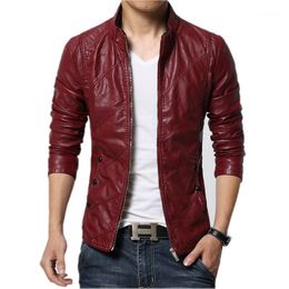 Men's Leather & Faux Wholesale- Fashion PU Jacket Men Black Red Brown Solid Mens Fur Coats Trend Slim Fit Youth Motorcycle Suede Male1