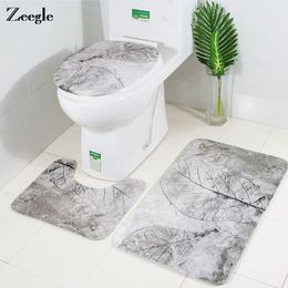 Zeegle White Leaf Bath Mat Bathroom Carpet Toilet Rug Abdsorbent Bathroom Floor Mats Shower Room Carpet Foot Mat Bath Rugs 201117