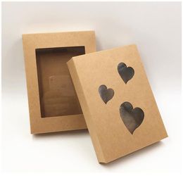 10pcs Diy Vintage Kraft Box With Window Paper Gift Box Cake Packaging For Wedding Home Party Muffin Packaging Christm jllDQQ