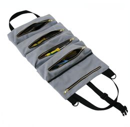 Outdoor Tool Roll Multi-Purpose Tool Roll Up Bag Wrench Roll Pouch Hanging Tool Zipper Carrier Tote Hunting Storage Bag Q0705