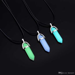 Fluorescent Necklace Luminous Natural Crystal Stone Pendant Leather Necklaces