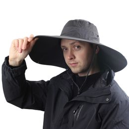 14cm Super Long Wide Brim Bucket Breathable Quick Dry Men Women Boonie Summer UV Protection Cap Hiking Fishing Sun Hat Y200714