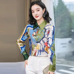 Women's Shirt Lapel Printed Plus Size Blouse Hot New Spring Autumn Shirt High End Fashion Elegant Ladies Blouse Boutique Shirt