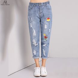 ripped Jeans For Women Plus Size Loose Vintage Blue Ankle-length Denim Harem Pants 5xl 201029