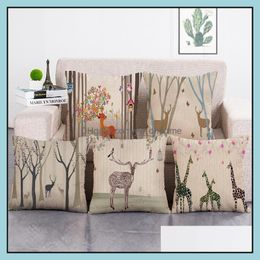 Cushion/Decorative Pillow Home Textiles & Garden Simple Tree Deer Cushion Er Cotton Linen Pillowcase Leisure Time Throw Case Outdoors El Ers