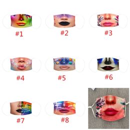 Fashion 3D Printing Face Masks Women Dustproof Anti-fog Face Mask Facial Makeup Printed Cotton Mouth Cover Washable Durable Face Masks INS