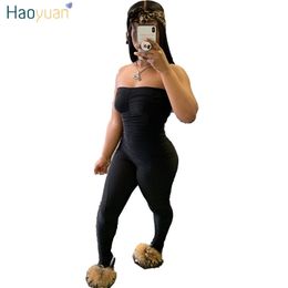HAOYUAN Sexy Bodycon Tube Jumpsuit Women Summer Off Shoulder Backless Body Rompers Overalls Ruched Leggings Pants Club Outfits T200509