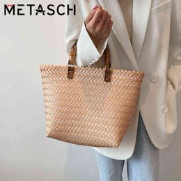 Shopping Bags METASCH S/S Large Capacity Tote Weaved Bamboo Style Handle Summer Knit Handbag Shoulder Women Beach Holiday 220301