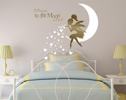 Fairy Blowing Hearts Wall Decal I Love You To The Moon And Back, Fairy Vinyl Sticker, Fairy Nursery Decoration N-43 201130