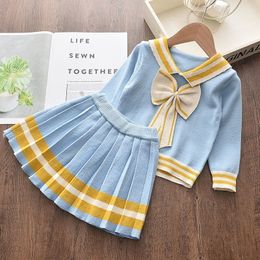 Menoea Girl Collage Style Sweater Children Winter Dress Bow Doll Collar Tops Baby Girls Casual Dress Sweater Knitwear Kids Suits 201202