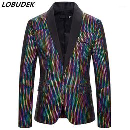 Multi-color Shiny Sequins Blazer One Button Slim Fit Sequined Casual Coat Stage Wear Male Singer Host Bar Party Blazers Costume1248b