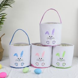 Easter Party Supplies Basket 2022 New Fold Ear Rabbit Footprint Printed Basket Holiday Gift Decorated Tote Bucket