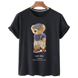 Black Bear Printed t shirt women's oversized - Fashionable Plus Size Top with Lettering, Short Sleeves, and Loose Fit - Perfect for Summer Clothing - White Tees