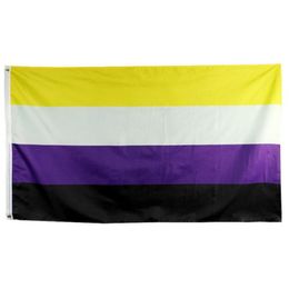 Nonbinary Genderqueer Flag 3x5 FT Lgbt Pride Gay Banner 90x150cm Double Stitched Pink Blue Polyester with Brass Grommets