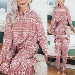 Womens Tracksuits Women Winter Christmas Elk Printed Pajama Sets Full Sleeve Suit Fashion Adult Year Clothes Top Pants Xmas Sleepwear