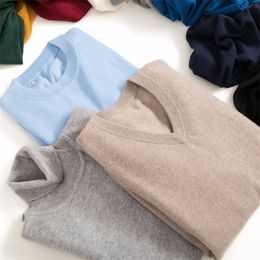 Men's Sweaters Cashmere Blend Knitting V-neck Pullovers Hot Sale Spring&Winter Male Wool Knitwear High Quality jumpers Clothes 201106