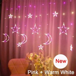 New LED Icicle Curtain String Fairy Lights Christmas Moon Star Garland Outdoor Indoor for Wedding Party Home New Year Decor Y201020