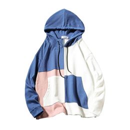 Man Patchwork Hoodies Fashion Japanese Trend Colorblock Loose Pullover Sweater Designer Winter Male New Casual Pocket Hoodies Sweatshirts