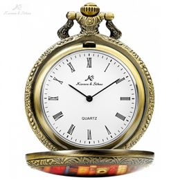 KS Brand Books Pattern Case Roman Numberic Dial Retro Mens Quartz Clock Clip Fob Chain Jewellery Male Pocket Watches Gift /KSP096 T200502