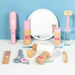 Pretend Play Kid MakeUp Toys Wooden Makeup Set Princess Hairdressing Simulation Toy Girls Dressing Cosmetic Play House Toys LJ201009