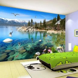 Customize 3d wallpapers atural lake scenery decorative painting custom large mural green wallpaper