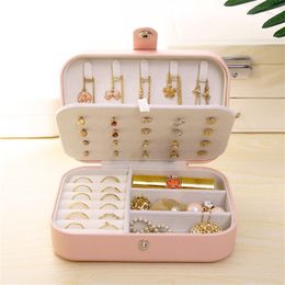 Portable PU Leather Jewelry Box Fashion Travel Jewelry Organizer Display Storage Case Double Layer Holder for Rings Earrings Necklace Accessories