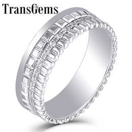 Transgems 18K White Gold 1.2mm F Colour Wedding Band For Women Band Width 6mm Fine Jewellery Anniversary Wedding Gifts Y200620