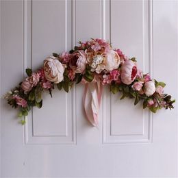 Rose Peony Artificial Flowers Garland European Lintel Wall Decorative Flower Door Wreath For Wedding Home Christmas Decoration Y201020