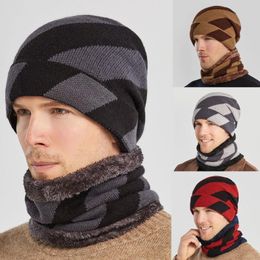 Men Windproof Scarf Pullover Hat Set Winter Thick Knitted Hat Outdoor Warm Cycling Windproof Ear Mask Wool Hip Hop Knitted